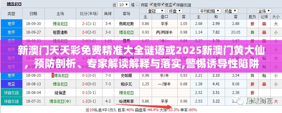 新澳门天天彩免费精准大全谜语或2025新澳门黄大仙，预防剖析、专家解读解释与落实,警惕诱导性陷阱