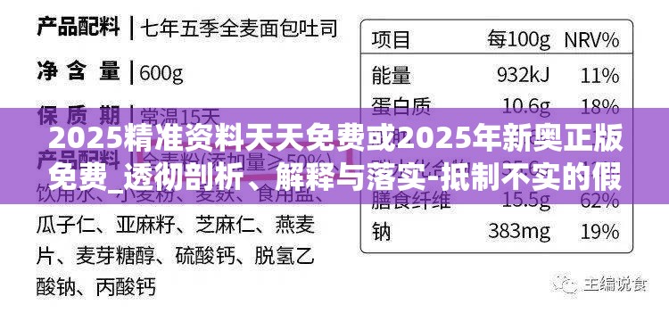 2025精准资料天天免费或2025年新奥正版免费_透彻剖析、解释与落实-抵制不实的假包装
