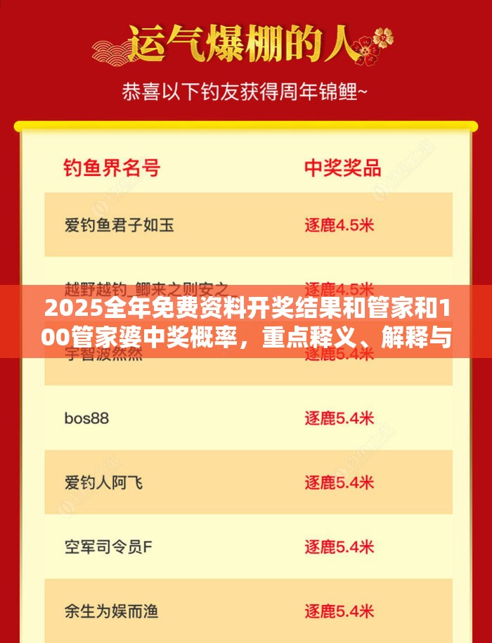 2025全年免费资料开奖结果和管家和100管家婆中奖概率，重点释义、解释与落实,警惕不实的钓鱼钩