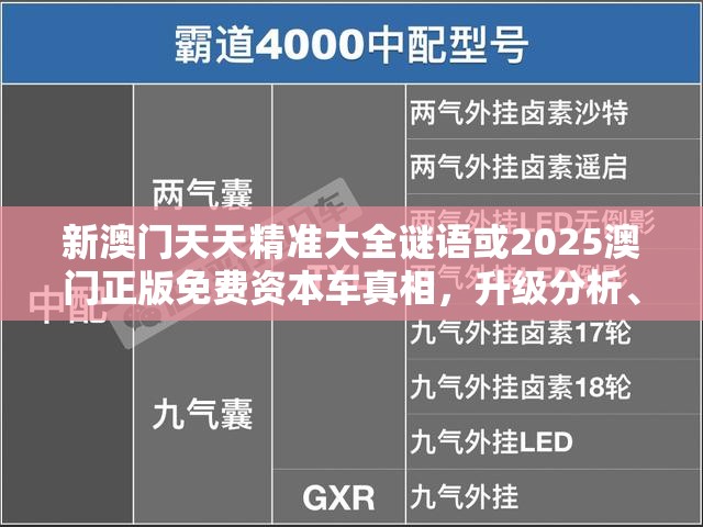 新澳门天天精准大全谜语或2025澳门正版免费资本车真相，升级分析、专家解读解释与落实,谨防华而不实包装