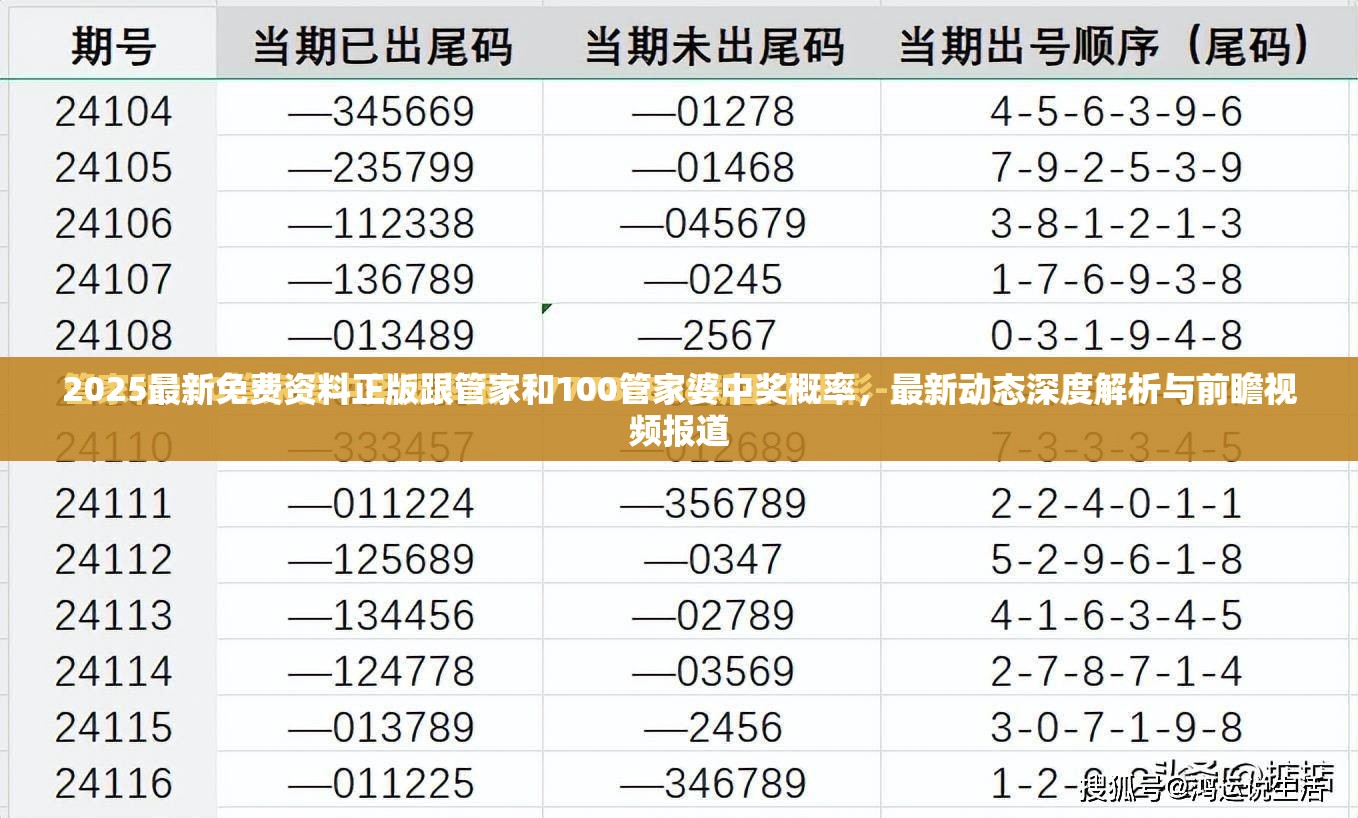 2025最新免费资料正版跟管家和100管家婆中奖概率，最新动态深度解析与前瞻视频报道